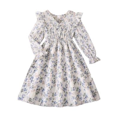 Big Girl Autumn New Casual Vacation Pastoral Fresh Floral Long Sleeve Long Dress