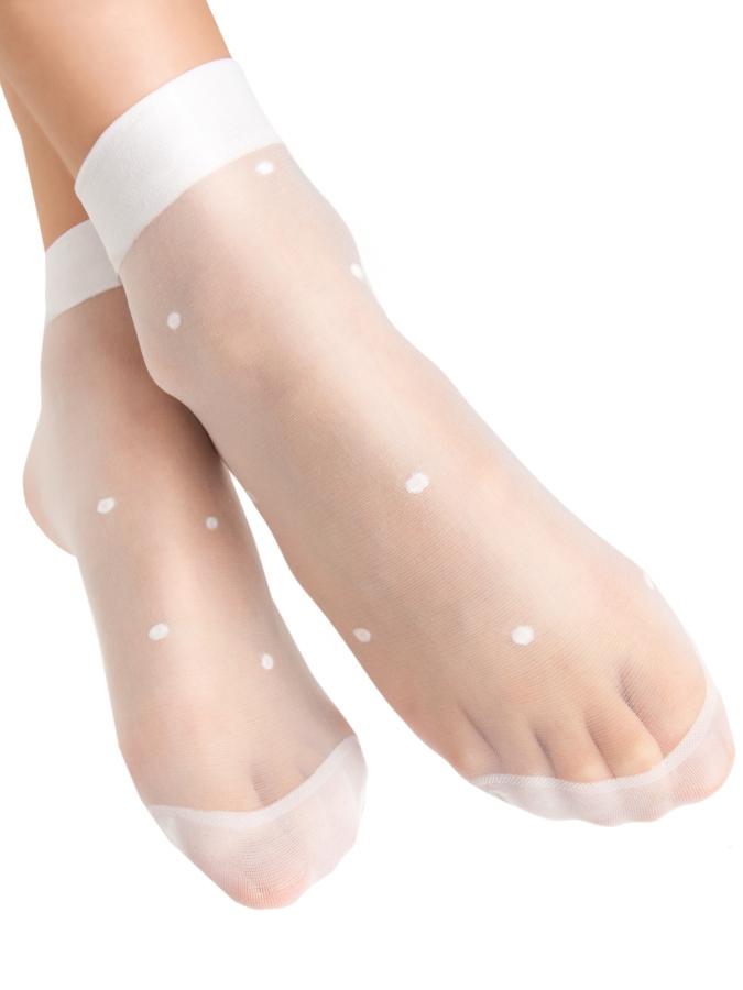 NOVITI SM004-G-01 Socks 20den white with dots 2-pack onesize