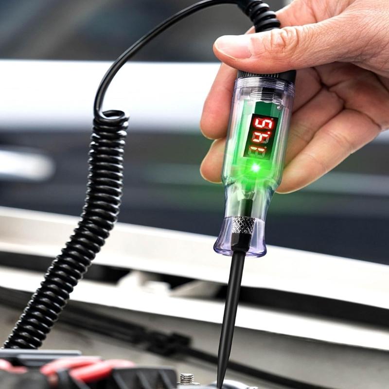Circuit Test Pen for Vehicle Wiring Checks with Alligators Clip Cable, Display Window and ABS Housing, Automotive Probes Tester for Repair Use