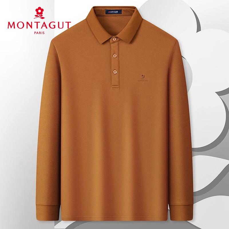 MONTAGUT Men's Silk Blend Embroidered Long-Sleeve Polo Shirt