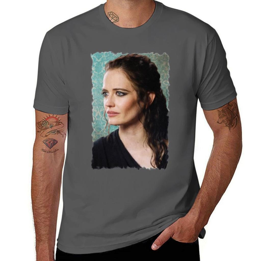 Eva Green Portrait Painting Tshirt Basic Solid Tee For Daily Use