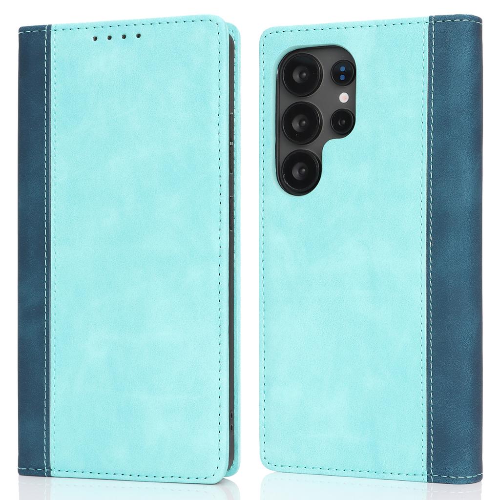 For Samsung Galaxy S25 Ultra Case Calf Texture 3 Card Slots Color Splicing Leather Phone Cover