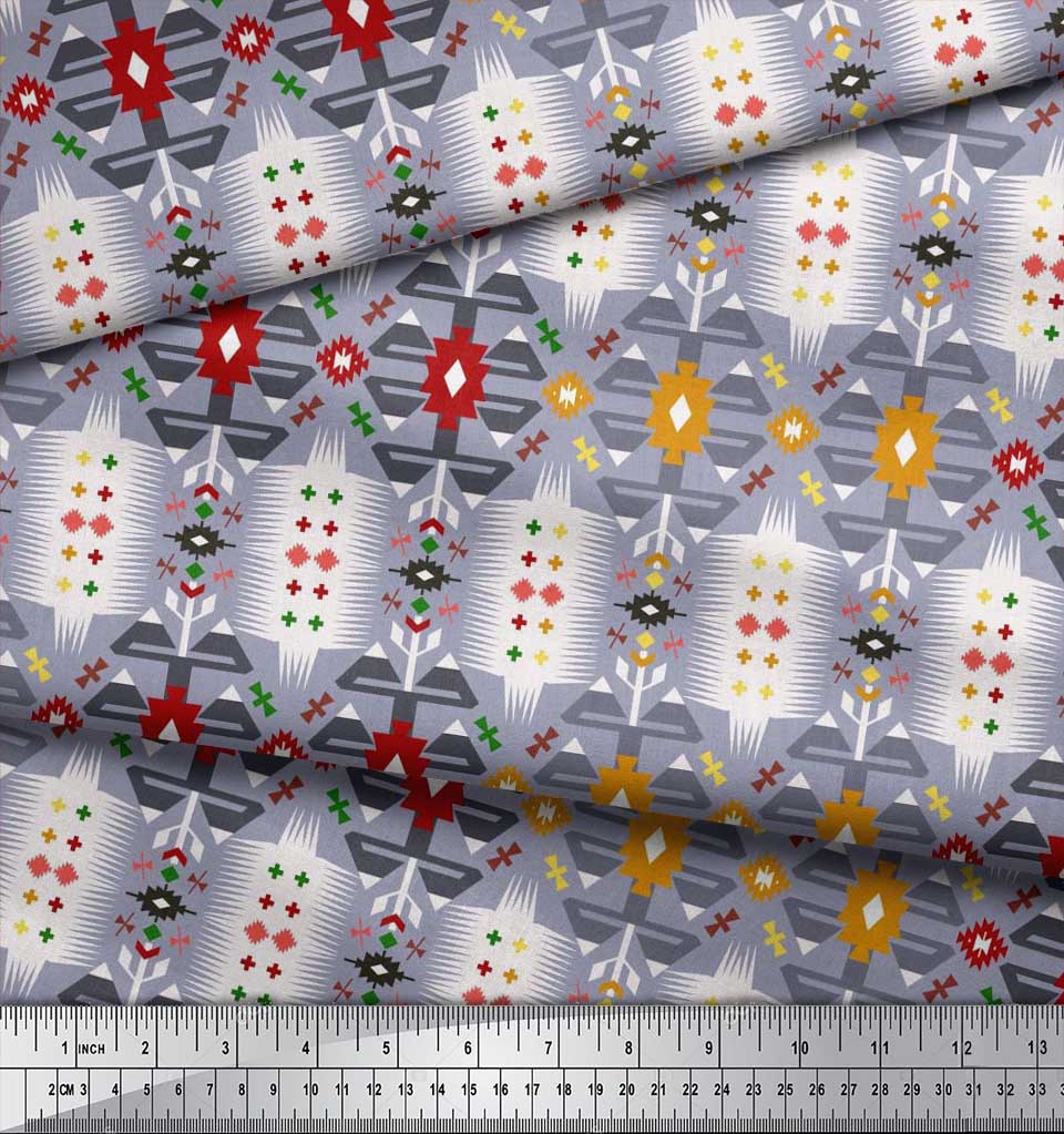 Soimoi Japonská krepová saténová látka Geometrický jihozápadní potisk Šicí látka metr 42 palců