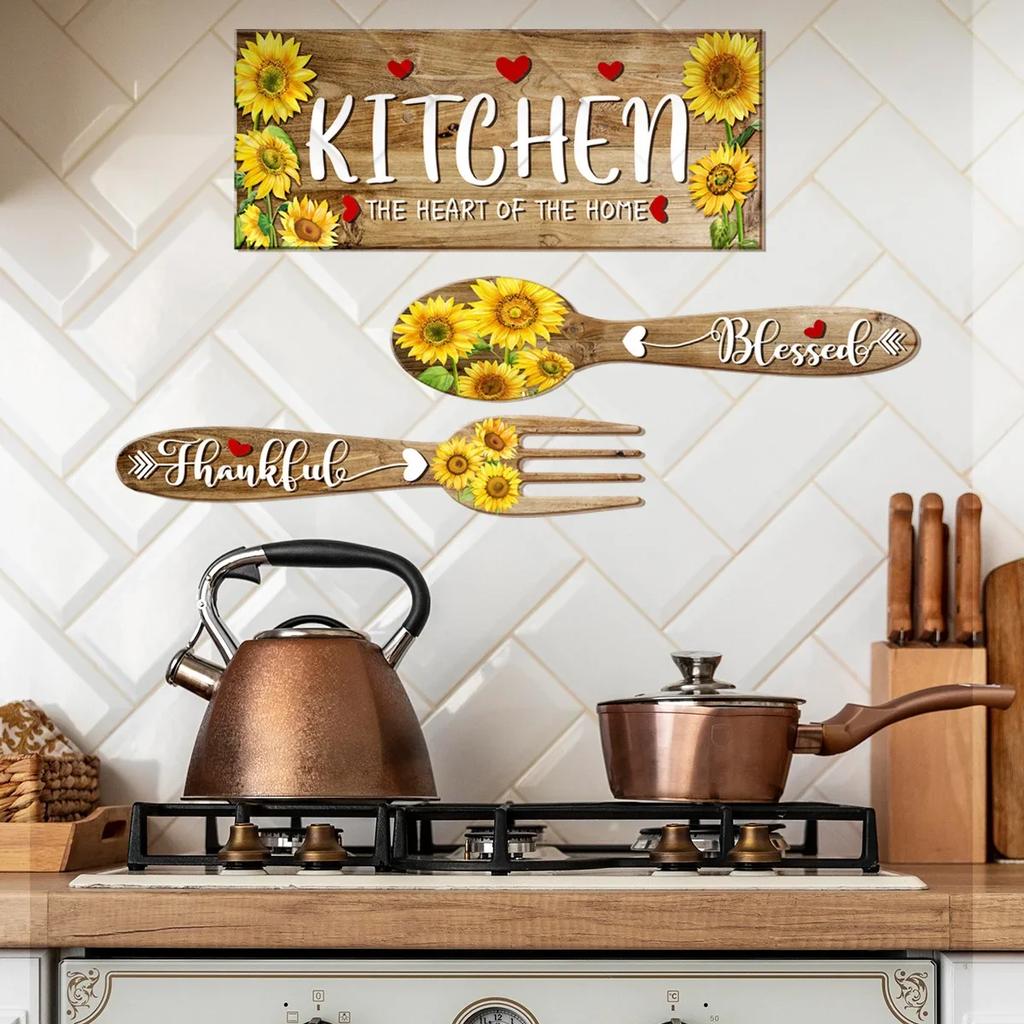 2025 NEW Sunflower English Kitchen Wall Sticker Background Wall Kitchen Home Decoration Wall Sticker Self Adhesive