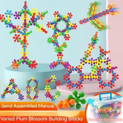 Children Colorful Plastic Plum Blossom Building Blocks Fun Assembled Snowflake Pieces Insert Enlightenment Early Education Toys