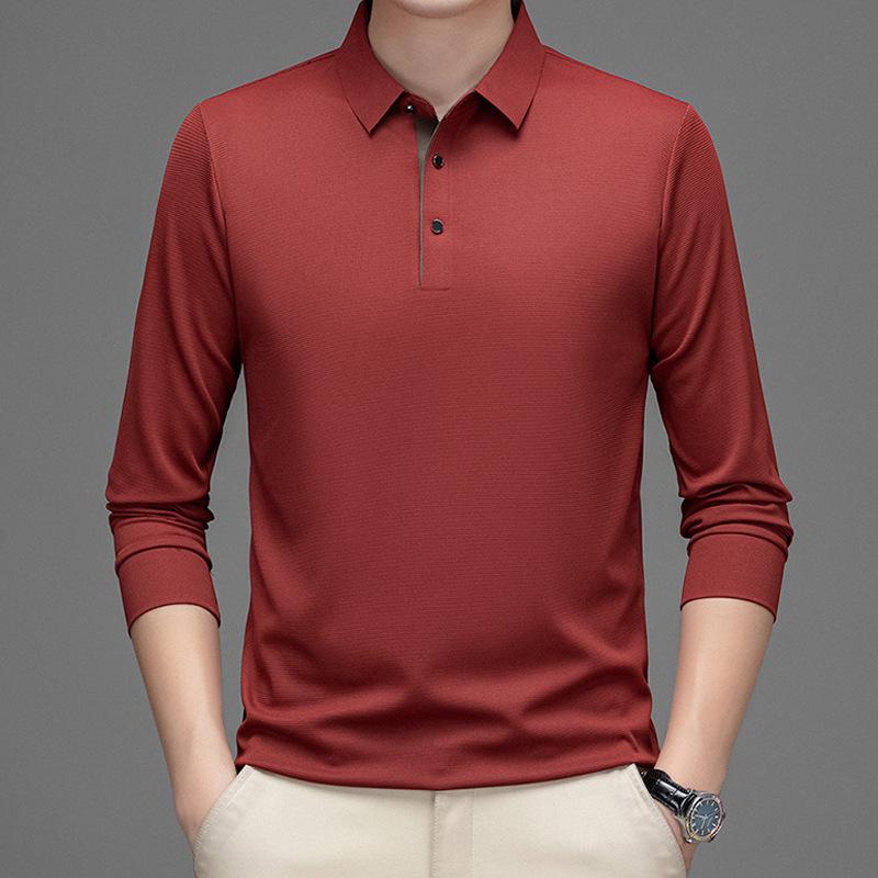 Men's Spring Long Sleeve Polo Shirt Solid Color Golf Shirts Fashion Business Casual Male Tops Tees