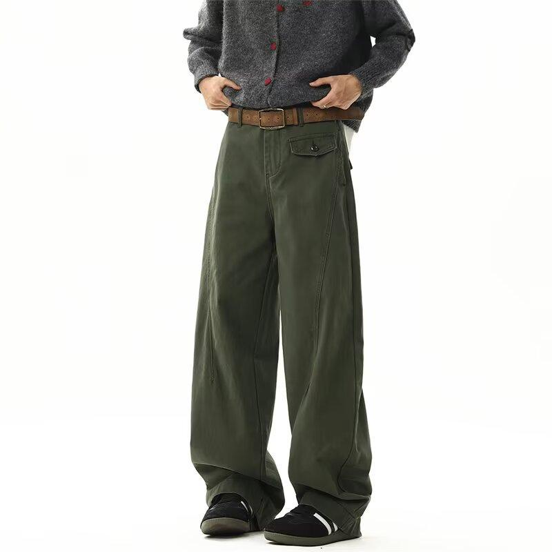 American retro scimitar casual pants men's spring and autumn trend three-dimensional cutting overalls loose deconstruction wide-leg pants