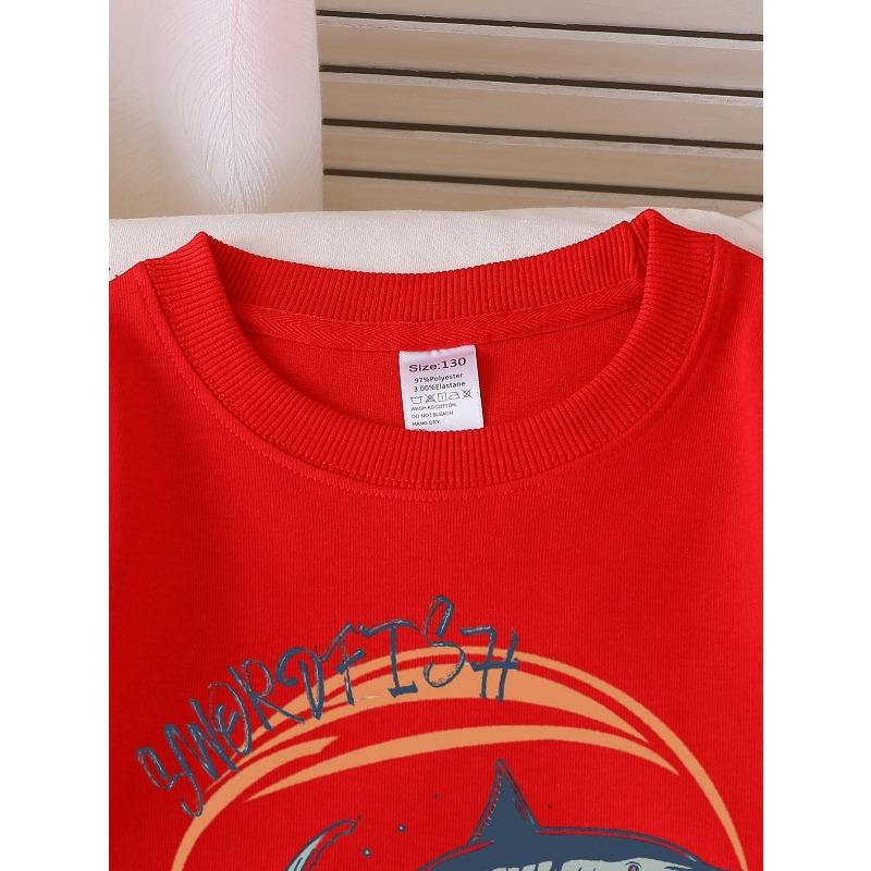 European Sizes Crew Neck Fashion Sweatshirt with Swordfish Jumping Over Ocean Waves, Autumn Winter Long-Sleeved Top for Young Girls.