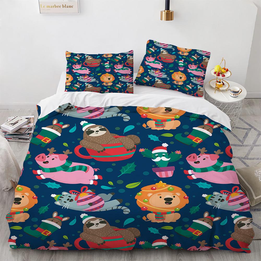 Tecknade Djur Påslakan Set Bi Björnar Kaniner Sött Mönster Täcktäck med Kuddfodral King Queen Full Storlek För Barn Flicka
