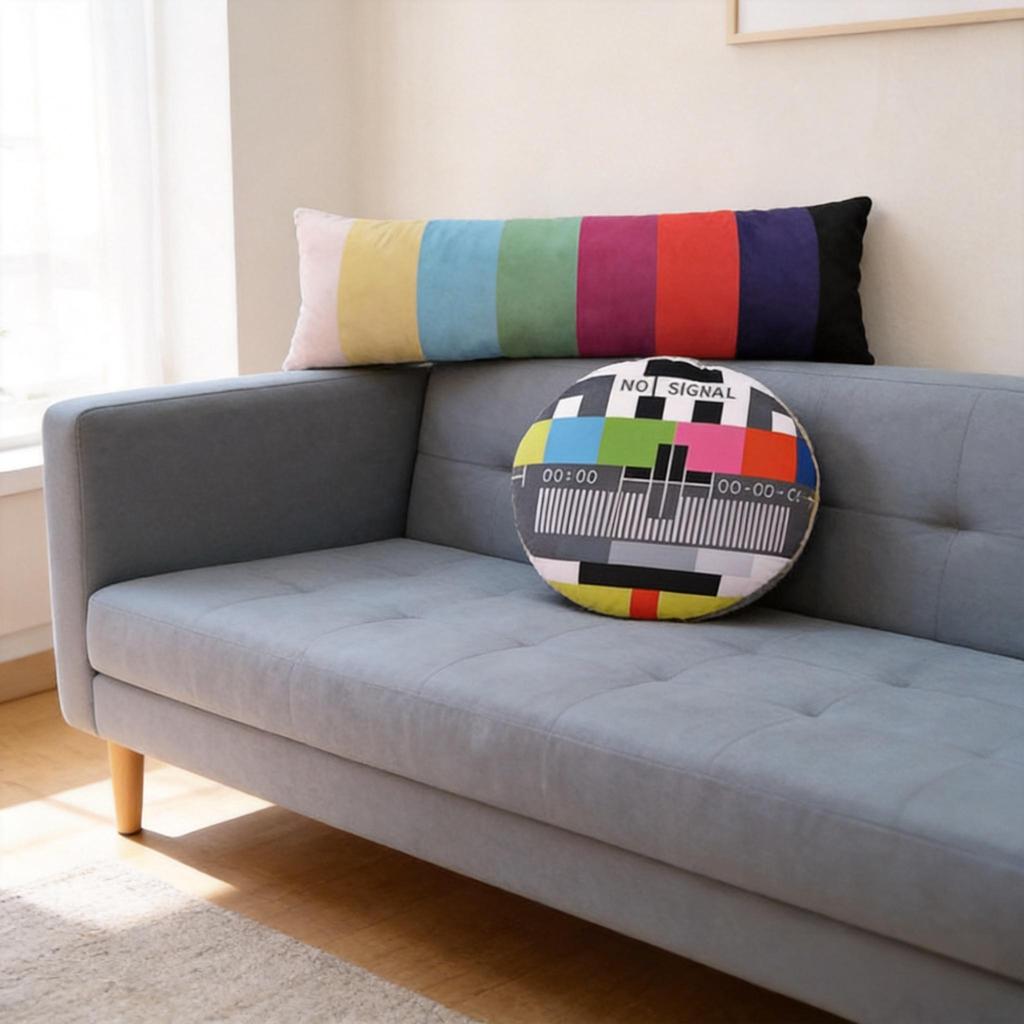 Vintage Tv No Signal Pattern Plush Pillow Soft Stuffed Doll Cushion Double Sided Print Sofa Decor Kids Boys Girls Birthday Gift