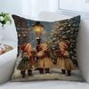 1pc Victorian Caroler Christmas Pillowcase Suitable for Car, Sofa & Bed Decor - Vintage Little Girl Singing Carols Snow Scene Cushion Cover, Zipper Cl