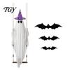 Hanging Ghost Decorations for Halloween Swing Ornament with LED String Lights Outdoor Decor, Adjustable Decorative Polyester Garden Light-Up Bat Decor