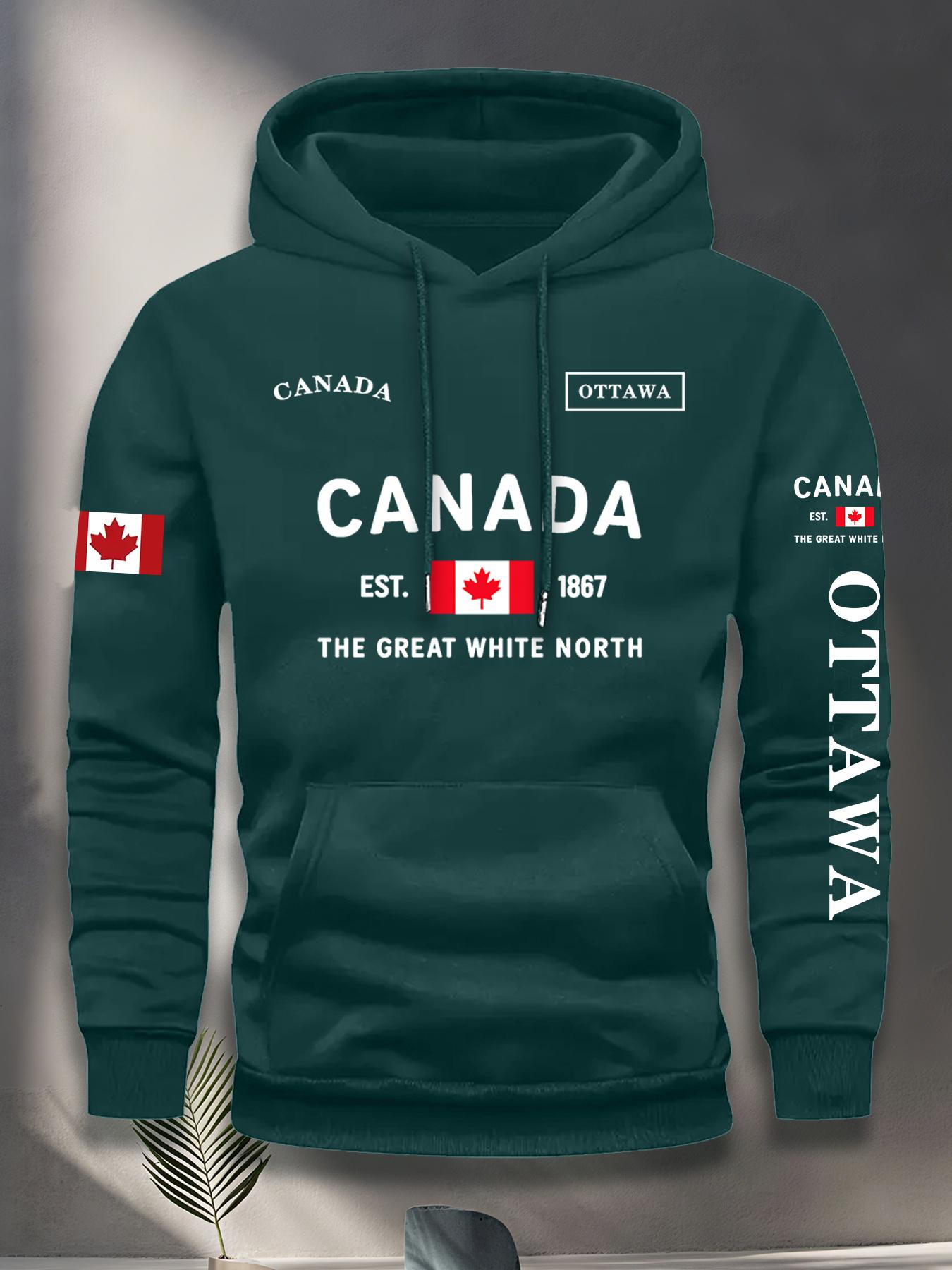Outdoor-Trend Herren Vertikaler Ärmel CANADA Letter Hip Hop Sport Pullover Hoodie, Gründungsjahr Slogan Lässiger Tägicher Hoodie 3XL beige