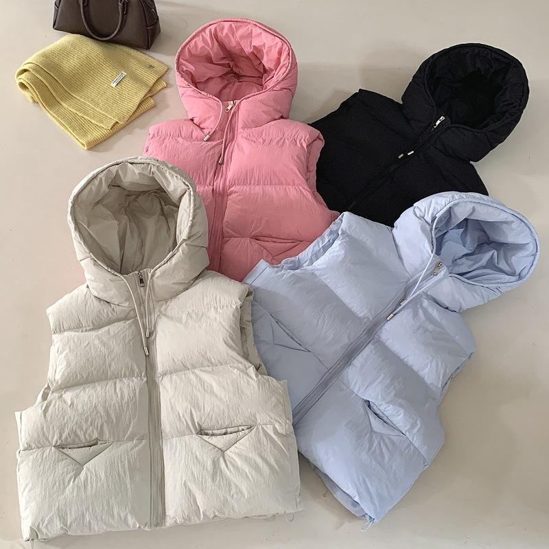 Women's Puff Cotton Vest Autumn and Winter Short Hooded Down Cotton Vest Thickened Loose Outer Vest Women's Vest