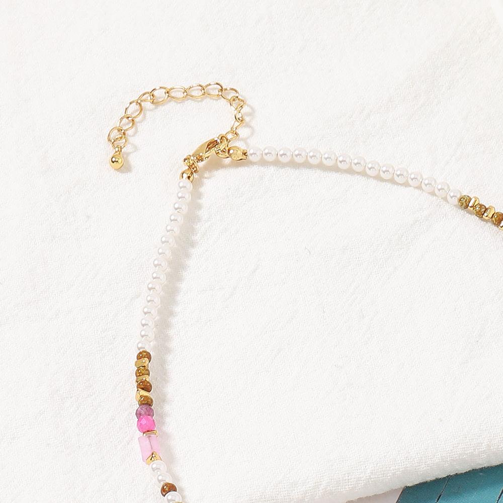 GEMCHIC Women's Colorful Natural Stone Beaded Necklace, Irregular Handmade Geometric Pendant Chain for Summer Vacation