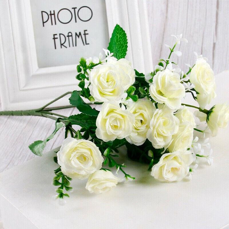 

Роза 15 голов Искусственный букет Шелковые Поддельные цветы Свадебная вечеринка Украшение Дома белый