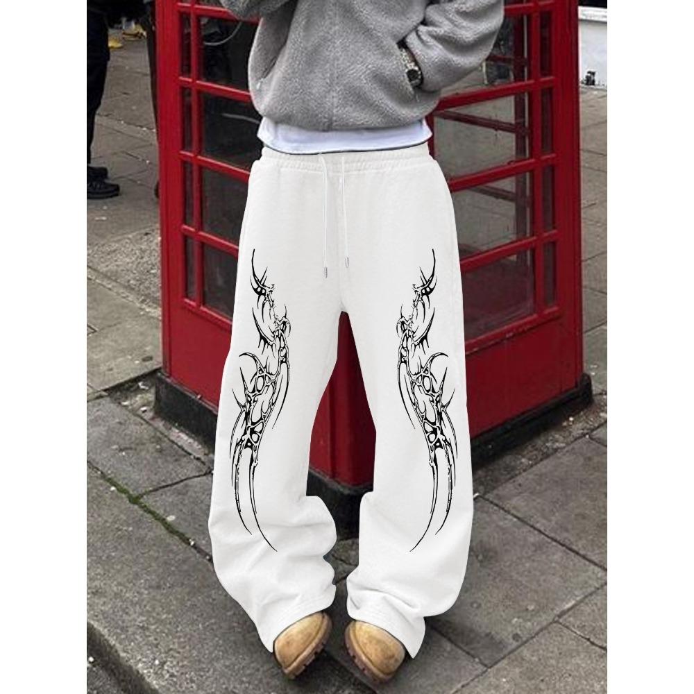 Street Casual Straight Leg Pants with Thorn Totem Print Loose Sports Pants Daily Wide Leg Pants European and American Style Hip Hop Youth