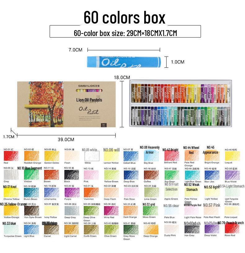 Taiwan Lion Oil-Based Pastels: 24/36/48/60 Heavy Colors for Art Painting.