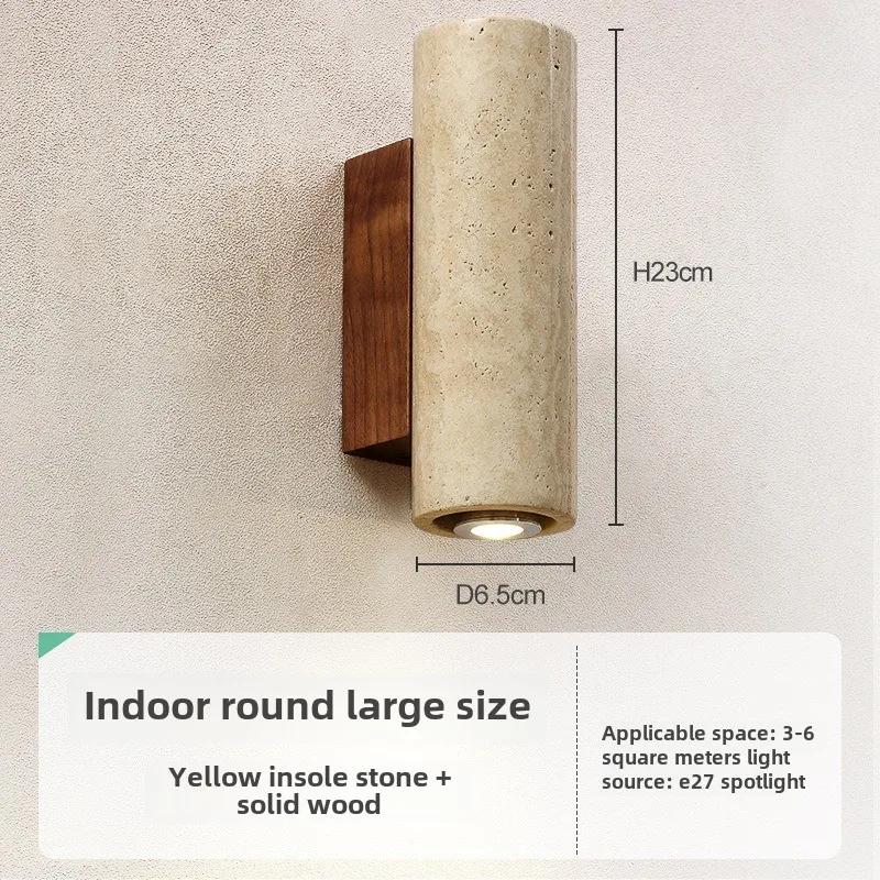 Wabi Sabl Yellow Marble Wall Lamp Japan Bedroom Bedside LIving Room Wall Llght Travertine Stair Corridor Decor Lighting Fixture