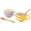 Aito Seisakusho Soup Set of 2 with Wooden Microwave and Dishwasher Mino 266772 "Ripple" Cups, (Pair), Approx. 410ml, Spoon, Safe, Beige/Yellow, Ware,