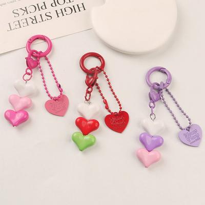 Fashion Colorful Heart Beaded Keychain For Women Girls Earphone Case Pendant Bag Decoration Accessories DIY Keyring Gifts