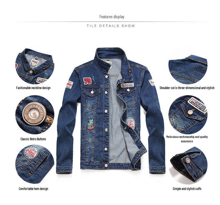 Unisex Embroidered Denim Jacket - Spring/Autumn, Loose Fit, Plus Size, Trendy Couple & Student Style