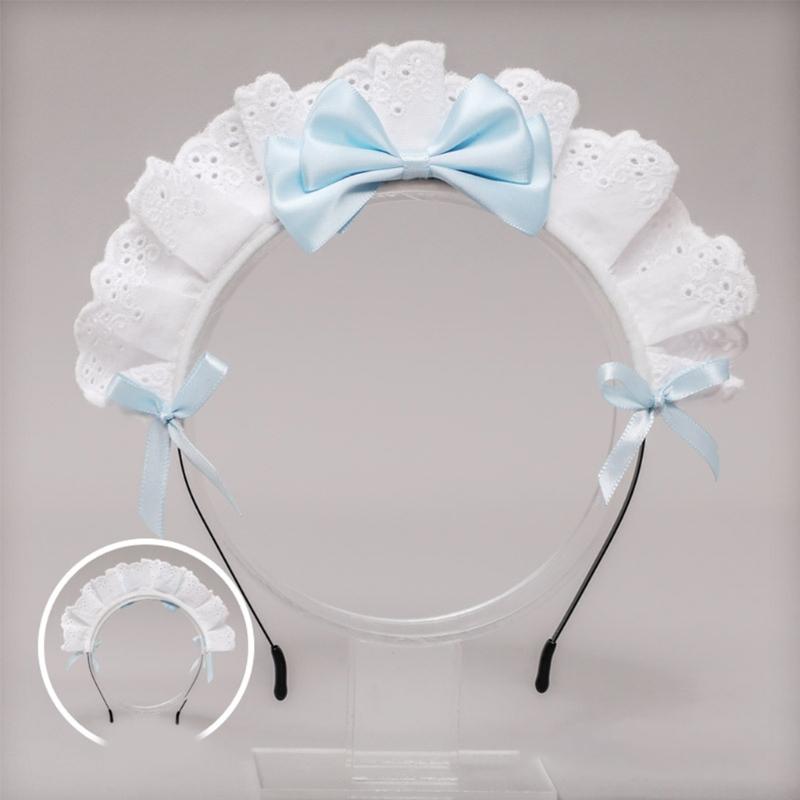 Lovely Sweet Hairband Anime Maid Cosplay Headband Lolita Ruffled Lace Headwear Handmade Satin Bowknot Hair Accessory