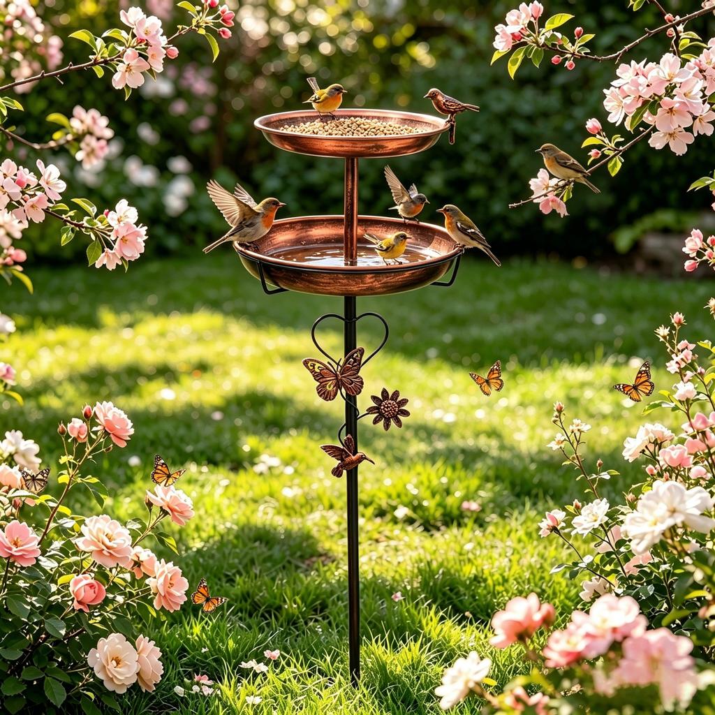 Bird Bath for Outside 118cm 2-Tier Metal Birdbath Feeder Bowls for Garden Patio Yard Lawn Decor 5-Pronged Base
