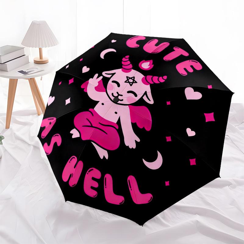 1pc Cute Devil Automatic Folding Umbrella, Heavy Duty 8 Rib Iron Frame,  Suitable for Travel, Daily Use, Birthday, Decor Gift  42