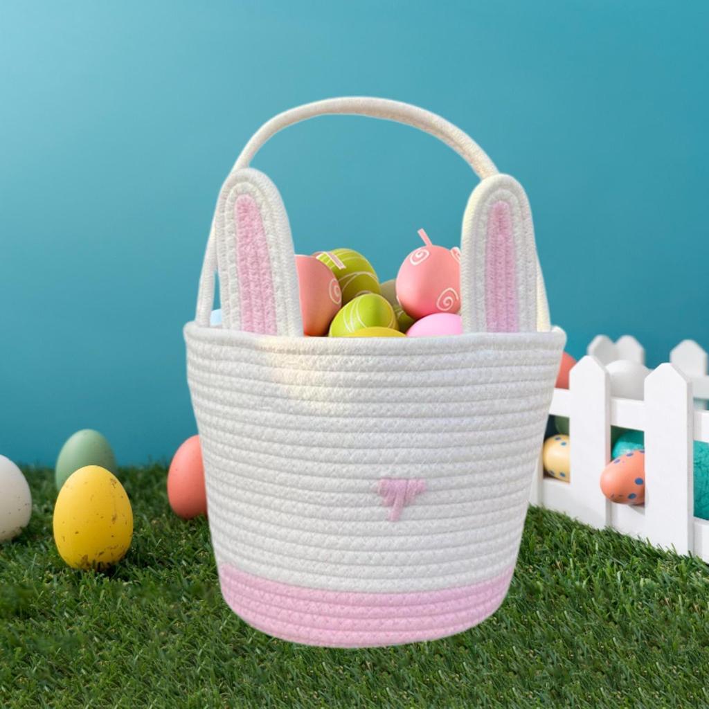 Easter Basket Eggs Bag Handwoven Woven Rope for Boys Girls Kids Children Party