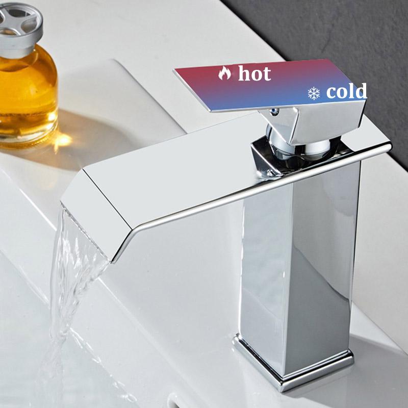 Waterfall Stainless Steel Hot and Cold Water Faucet Above Counter Basin Bathroom Splash-proof Basin Faucet