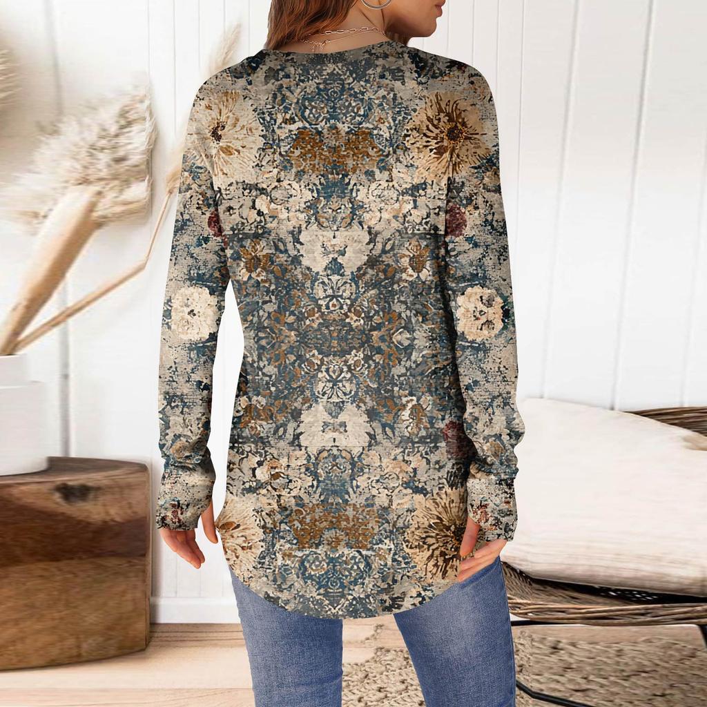 Dame Oversized Genser Grafisk Genser Langermet Drop Shoulder Rund Hals Topper Vintage Klær