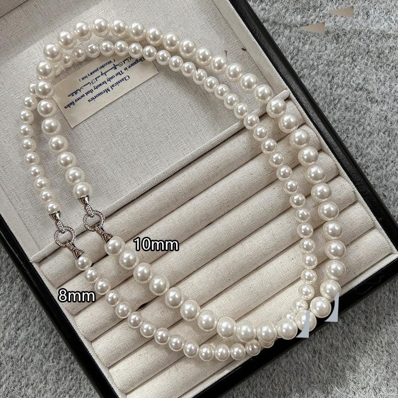 Women's Non-Fading Deep Sea Shell Pearl Necklace with Versatile Small Lockbone Chain