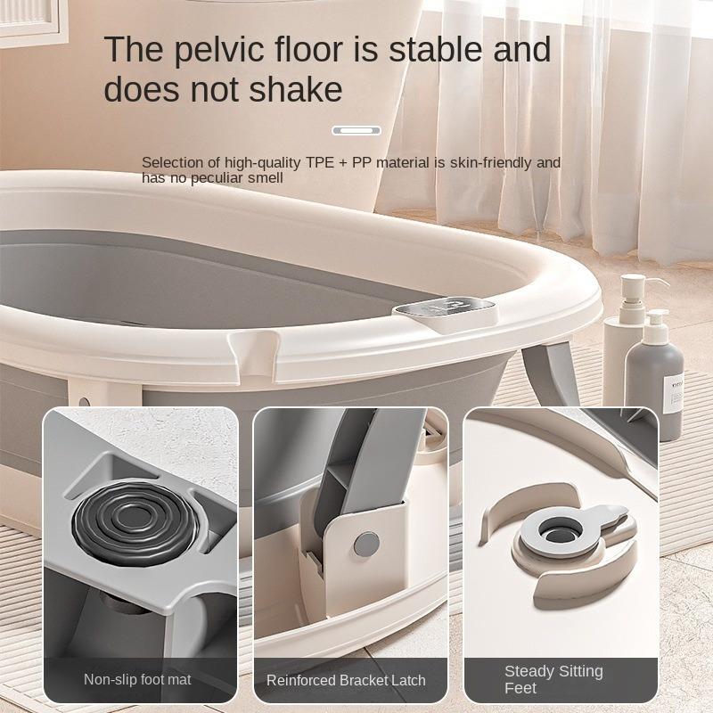 Real time water temperature display Silicone Baby Bathtub Non-Slip Foot Bath Bucket Folding Bathroom
