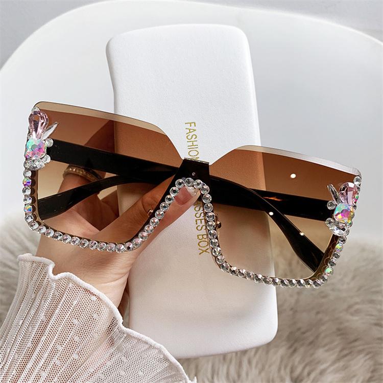 Rhinestone Shades Square Rimless Bling Bling Sunglasses With Diamond Designer Ladies Luxury Custom Logo Fashion Women Sunglasses