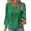 Damen Mode V-Ausschnitt Langarm Pullover Bluse Lässig Uni Farbe Druck Tops Frühling Herbst