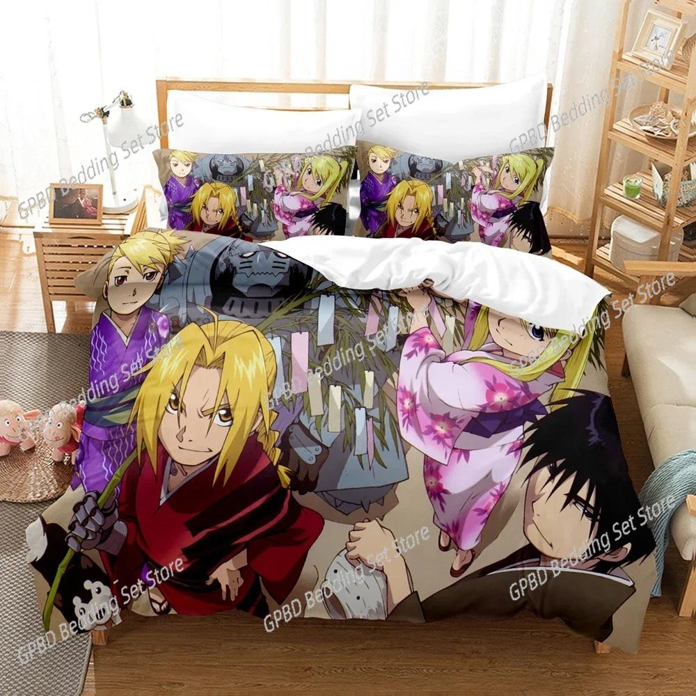 Set Biancheria da Letto Anime Fullmetal Alchemist Copripiumino Coperta per Camera da Letto Singolo Twin King Size Coperta Trapuntata Tessile per la Casa