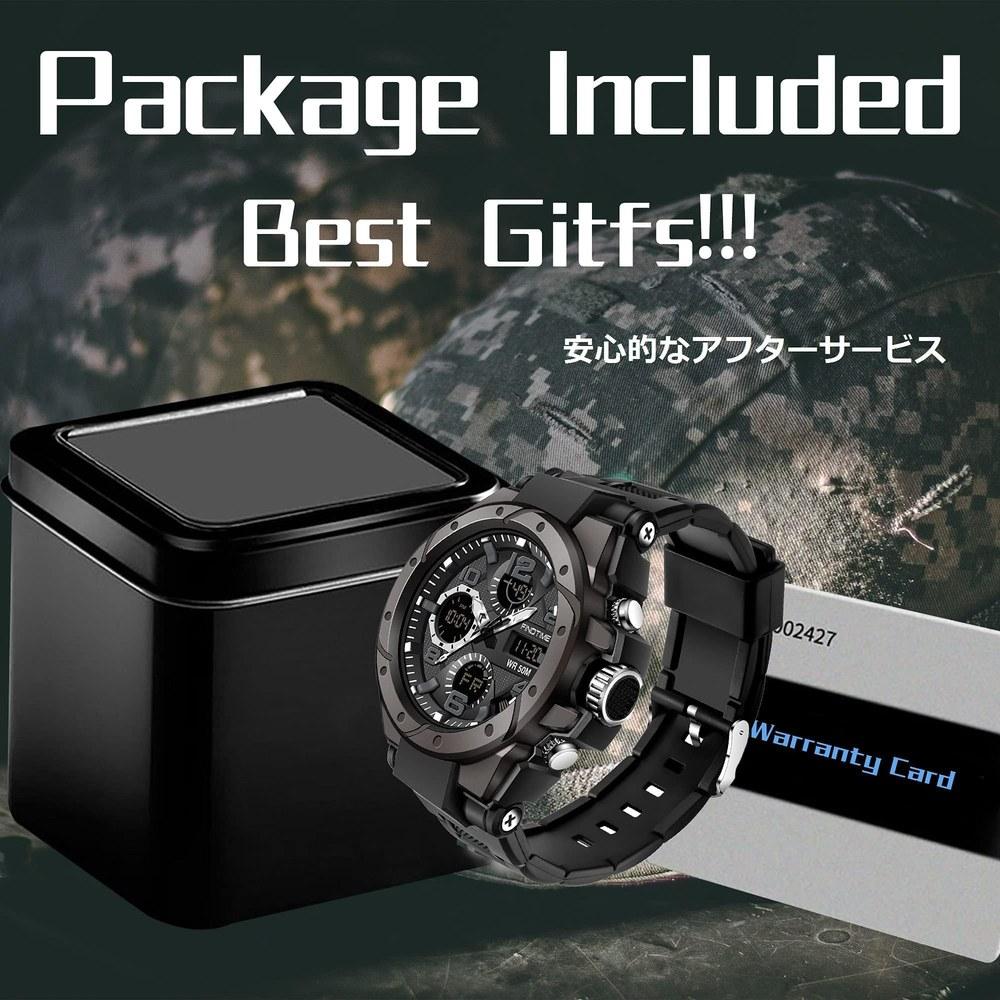 findtime Men's Digital Analog Waterproof Military Sports Watch LED Light Dual Time