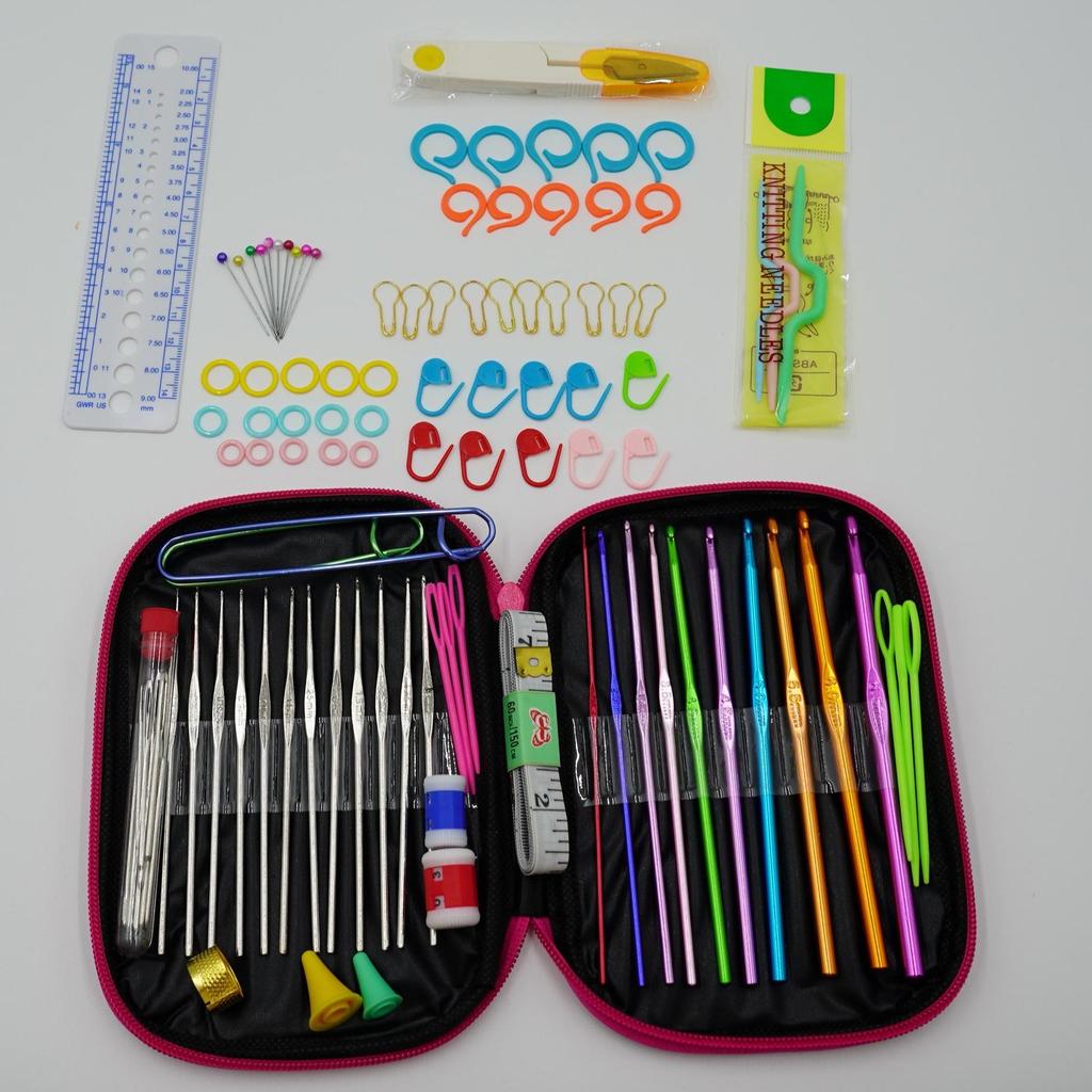 22-Piece Colorful Aluminum Crochet Hook Set with Leather Case