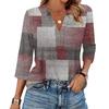 Women's Fashion Casual Lapel 3/4 Sleeve Print Shirt Women's V-Neck Tops
