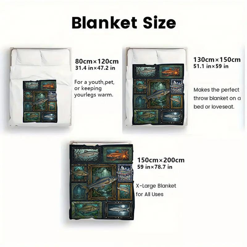 Fish Fantasies 2D Flat Pattern Flannel Blanket, High quality All Seasons, Home Decor, Warmth and Comfort, Perfect for Christmas Gifts.