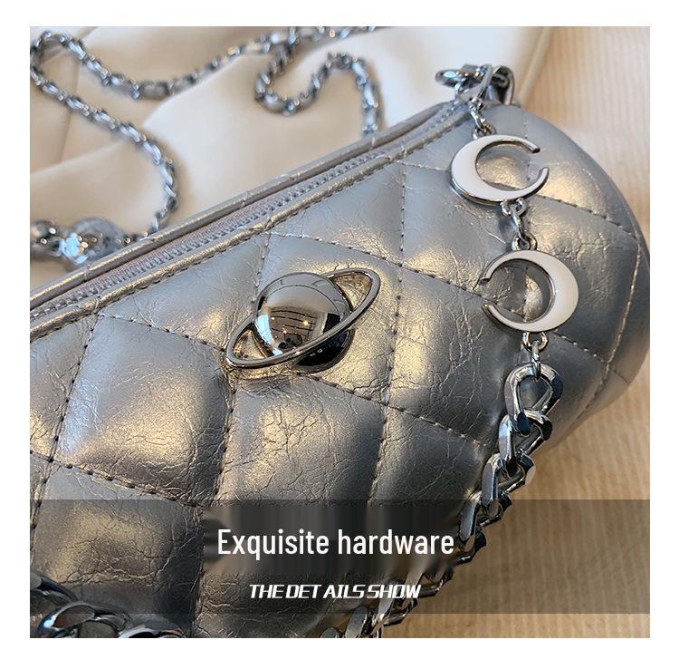 Luxury Diamond Lattice Chain Crossbody Bag: Fashion-Forward, Versatile Round Cylinder for Women