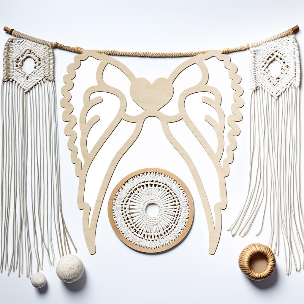 Openwork Wooden Wings 10cm from Plywood Base for Macrame Wreath Decorations