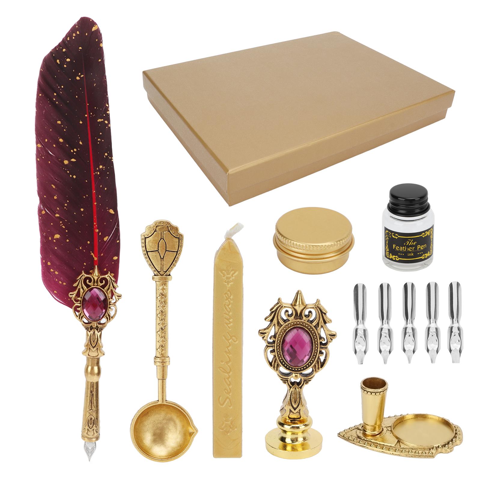 

Pen Retro British Style Sprinkled Gold Business Fire Paint Stamp Dip Water Pen Stude Wine Red