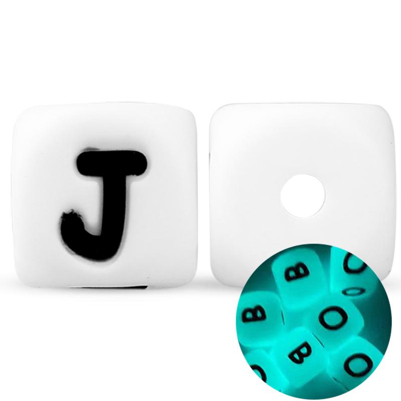 50Pcs 12mm Glow In the Dark English Alphabet Letter Beads Luminous Silicone Letters Beads for Baby Teething Chew Toy Shower Gift