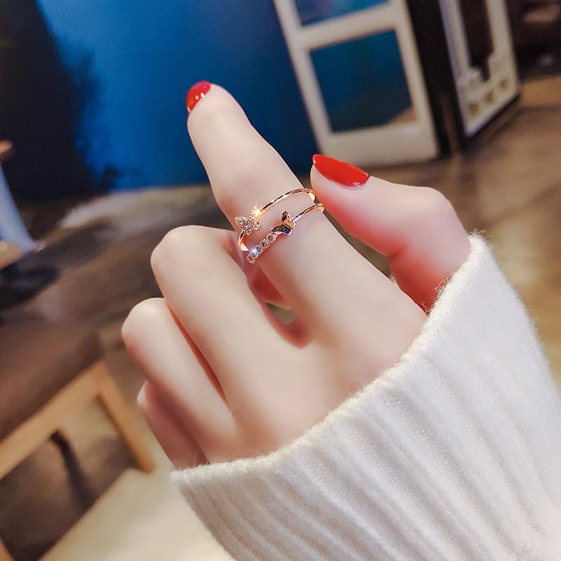 Elegant Butterfly Zirconia Double Layer Open Ring - Versatile High-End Hand Jewelry