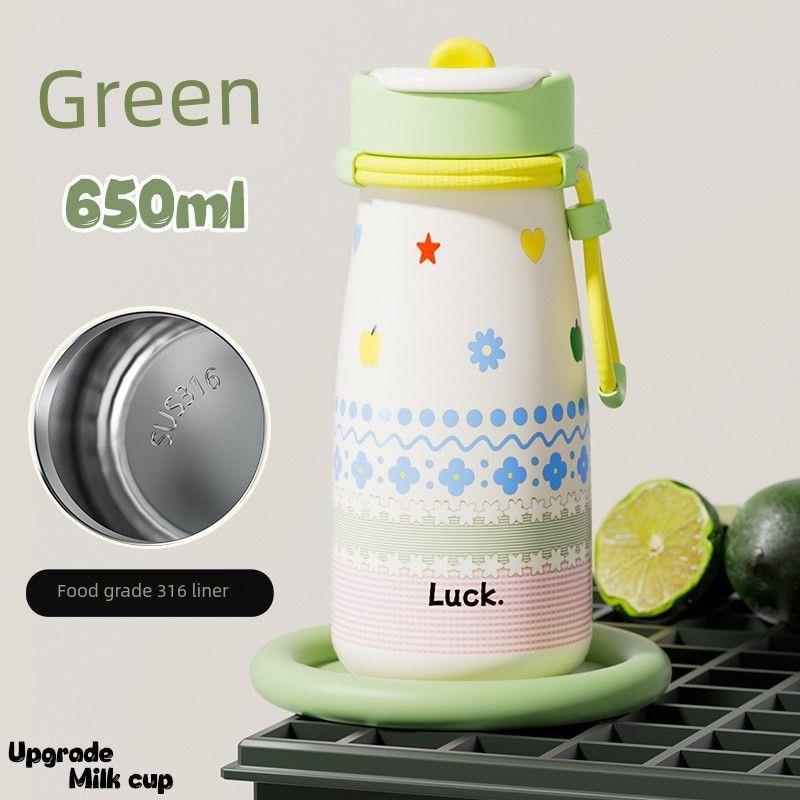 

Thermos Cup for Students Going to School, Special Water Cup for Boys and Girls, Compact and Portable 316 Stainless Steel Double Drinking Cup 650ml Green