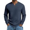 Herren Plus Size Waffel Karomuster Slim Fit Langarm V-Ausschnitt Lässiges T-Shirt