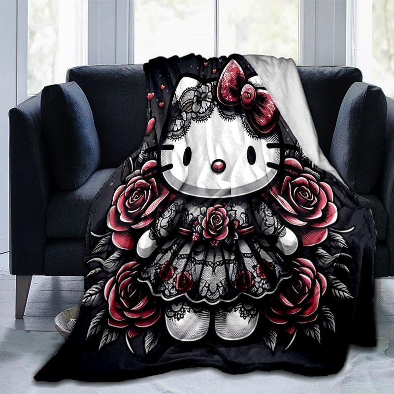 1pc Rose Hello Kitty Blanket, Soft Throw for Room Decor, Perfect Gift Idea for Family and Friend, Living Room, Travel, Camping, Car Blankets, Beach, O