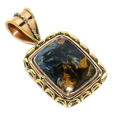 Natural Pietersite Gemstone TwoTone 925 Solid Sterling Silver Pendant 1.50" F3b82